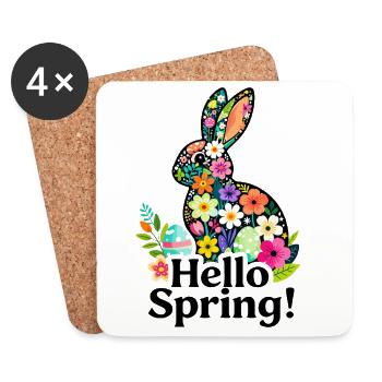 Floral Bunny Hello Spring - Coasters (set of 4) - white - Front