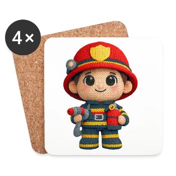 Little firefighter in knitted look - Coasters (set of 4) - white - Front
