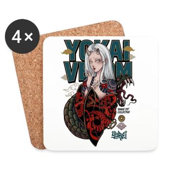 Yokai Serpent Oni Girl Japanese Streetwear Art - Coasters (set of 4) - white - Front