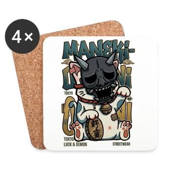 Maneki Oni Japanese Cat Streetwear Art Anime Kawai - Coasters (set of 4) - white - Front