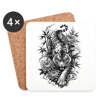 Japanese tiger in Irezumi tattoo style - Coasters (set of 4) - white - Front