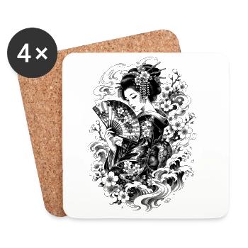 Geishas japonaises dans le style tatouage Irezumi - Dessous de verre (lot de 4) - blanc - Devant