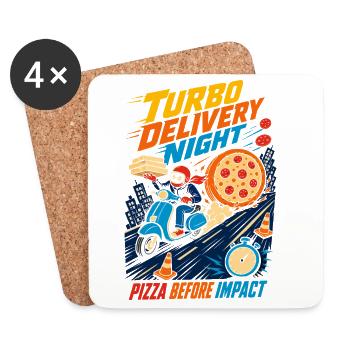 Turbo Pizza Delivery at Night - Coasters (set of 4) - white - Front