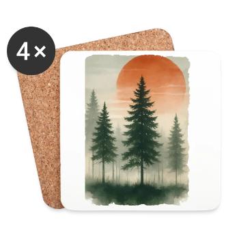 Vintage Forest Sunset Watercolor - Coasters (set of 4) - white - Front