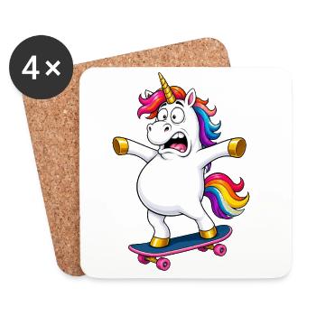Échec de skateboard licorne vacillante - Dessous de verre (lot de 4) - blanc - Devant