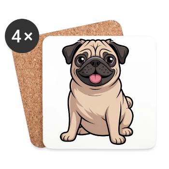Amant des chiens carlins de dessins animés - Dessous de verre (lot de 4) - blanc - Devant