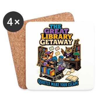 The Great Library Getaway – Bücher Humor - Untersetzer (4er-Set) - Weiß - Vorne