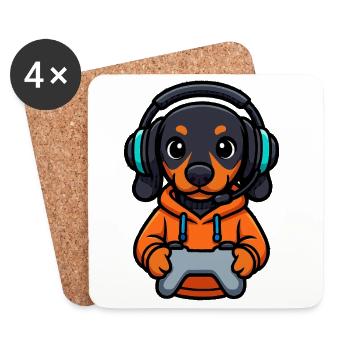 Teckel de jeu mignon avec casque - Dessous de verre (lot de 4) - blanc - Devant