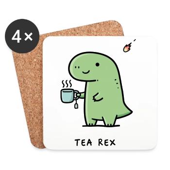 Kleiner Dino mit Kaffee - Untersetzer (4er-Set) - Weiß - Vorne