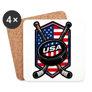 USA Eishockey Flaggen Schild - Untersetzer (4er-Set) - Weiß - Vorne