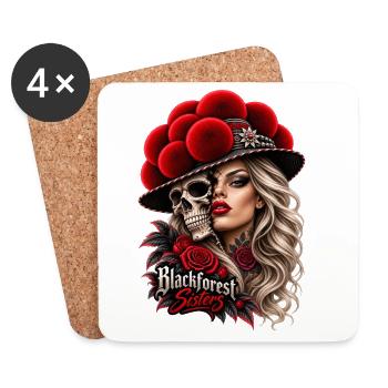 Blackforest Sister – Skull mit Bollenhut - Untersetzer (4er-Set) - Weiß - Vorne