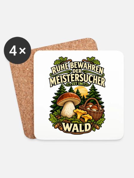 Pilzsammler Meistersucher im Wald - Untersetzer (4er-Set) - Weiß