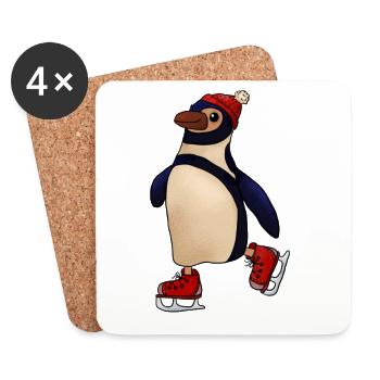 Schlittschuhpinguin - Untersetzer (4er-Set) - Weiß - Vorne