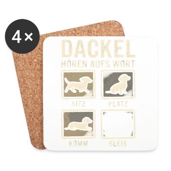 Dackel Hört Aufs Wort Sitz Platz Komm Bleib Hund - Untersetzer (4er-Set) - Weiß - Vorne