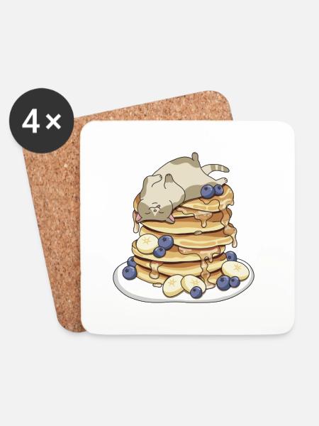 Satte Katze auf Pfannkuchen – Rund & Glücklich - Untersetzer (4er-Set) - Weiß