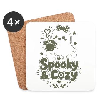 Spooky & Cozy Geisterkaffee - Untersetzer (4er-Set) - Weiß - Vorne