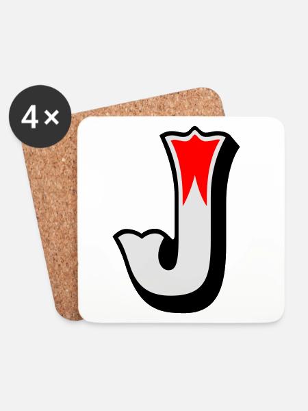 Buchstabe - J - Untersetzer (4er-Set) - Weiß