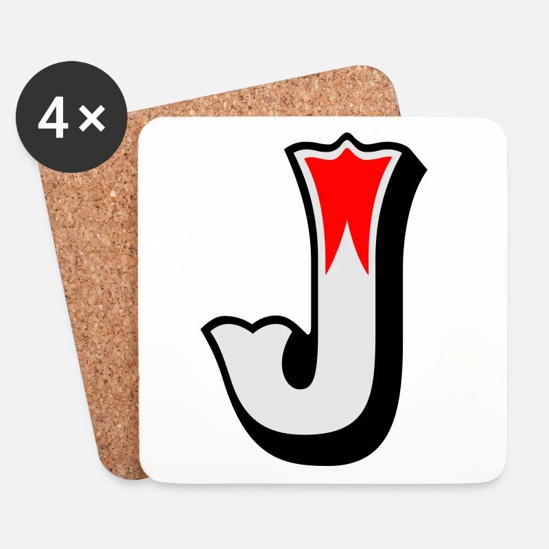 Buchstabe - J - Untersetzer (4er-Set) - Weiß