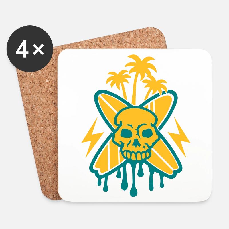 Surfing (Skull & Palms) - Untersetzer (4er-Set) - Weiß