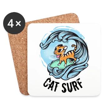 Cat Surf Wortspiel Cat Surfboard Wave - Untersetzer (4er-Set) - Weiß - Vorne