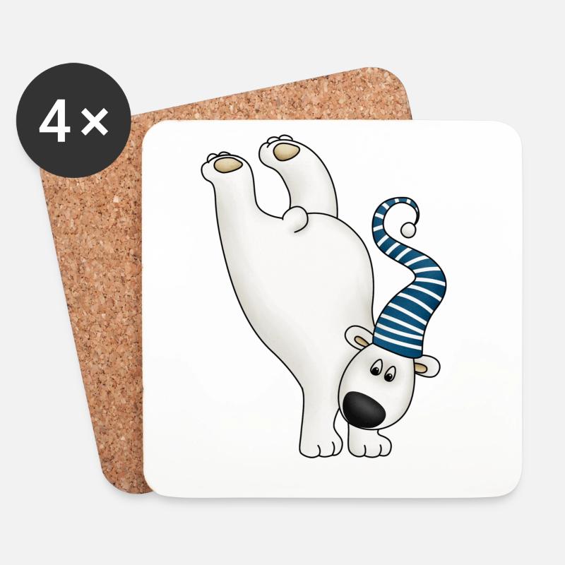 Winterfreigeist Polarbär mit Streifenkappe - Untersetzer (4er-Set) - Weiß