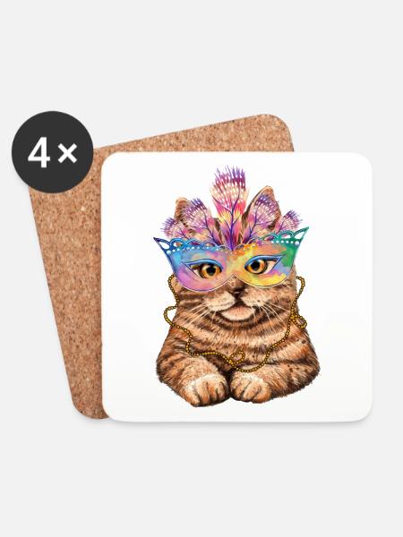 Karneval Katze - Untersetzer (4er-Set) - Weiß