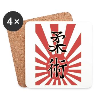 Ju Jutsu Kanji + Japanese Imperial Flag - Coasters (set of 4) - white - Front