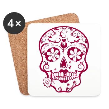 Sugar Skull Mexikanischer Totenkopf Tag der Toten - Untersetzer (4er-Set) - Weiß - Vorne