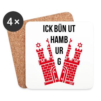 Ick Bün Ut Hamburg (Plattdeutsch / Wappen) - Untersetzer (4er-Set) - Weiß - Vorne