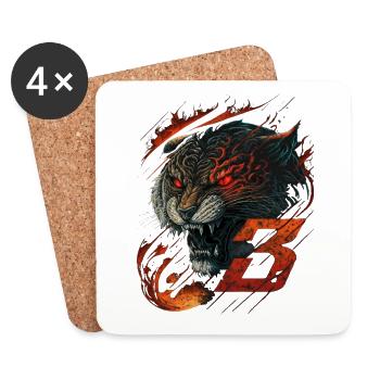 Wild Tiger | Aggressive Wildcat | Animal Design - Coasters (set of 4) - white - Front