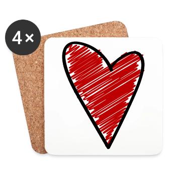 Symbole du cœur Amour - Dessous de verre (lot de 4) - blanc - Devant