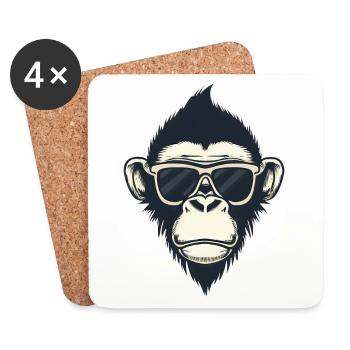 monkey head sunglasses cool hair hairstyle - Coasters (set of 4) - white - Front