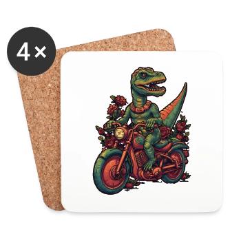 Dinosaure cool à moto - Dessous de verre (lot de 4) - blanc - Devant