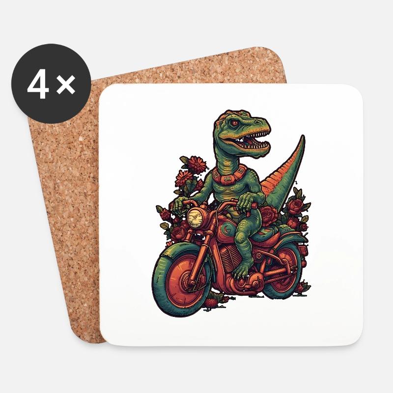 Cooler Dinosaurier auf Motorrad - Untersetzer (4er-Set) - Weiß