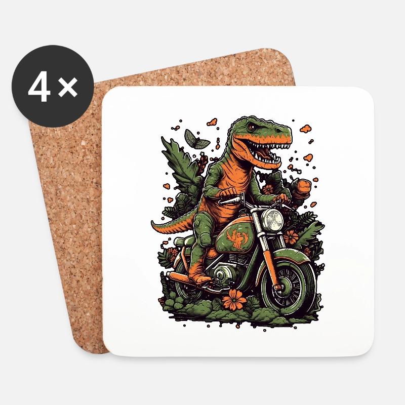 Cooler T-Rex Dinosaurier auf Motorrad - Untersetzer (4er-Set) - Weiß