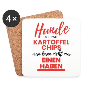 HUNDE wie KARTOFFELCHIPS ... Hund Hunde - Untersetzer (4er-Set) - Weiß - Vorne