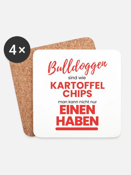 BULLDOGGEN wie Kartoffelchips Bulldogge Bulldog - Untersetzer (4er-Set) - Weiß