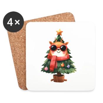 Cool reindeer in Christmas tree with scarf - Coasters (set of 4) - white - Front
