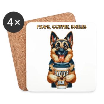 Naughty German Shepherd with Coffee to Go Mug - Coasters (set of 4) - white - Front