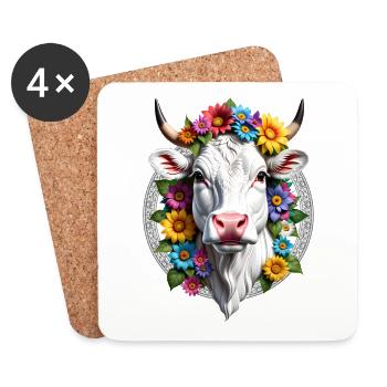 VACHE FLEURIE - Dessous de verre (lot de 4) - blanc - Devant