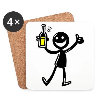 Boire de la bière d’illustration de bande dessinée - Dessous de verre (lot de 4) - blanc - Devant
