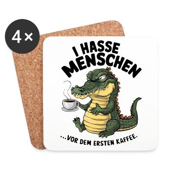 Erst Kaffee grantiges Krokodil mit Kaffeetasse - Untersetzer (4er-Set) - Weiß - Vorne