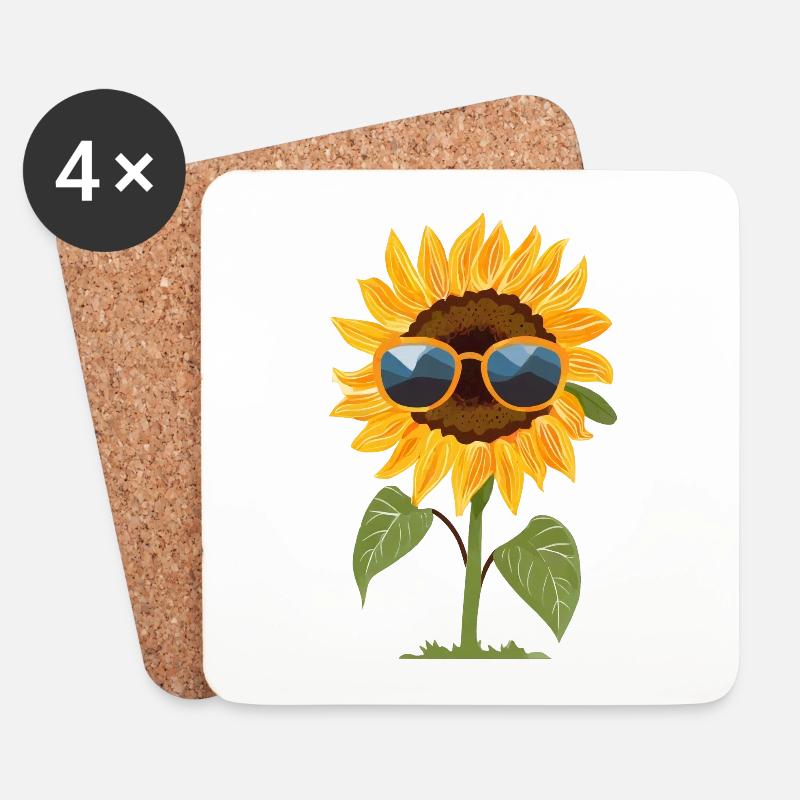 Sonnenblume mit Sonnenbrille - Untersetzer (4er-Set) - Weiß