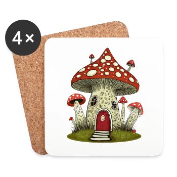 imaginative mushroom house - Coasters (set of 4) - white - Front