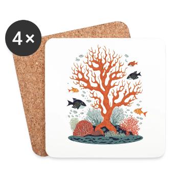 Récif corallien avec des poissons - Dessous de verre (lot de 4) - blanc - Devant
