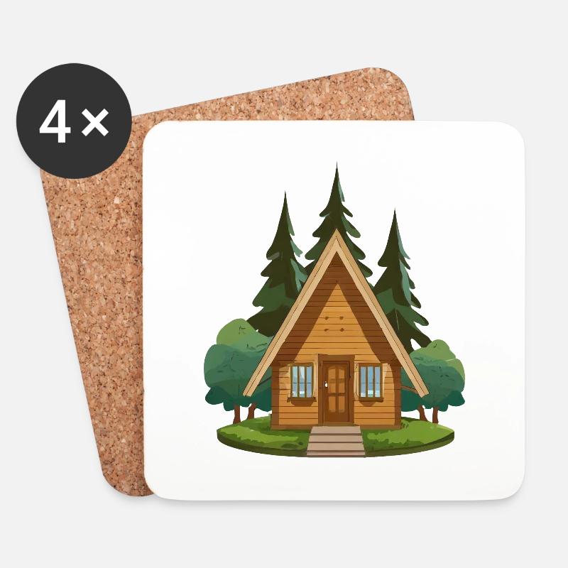 Hütte im Wald - Untersetzer (4er-Set) - Weiß