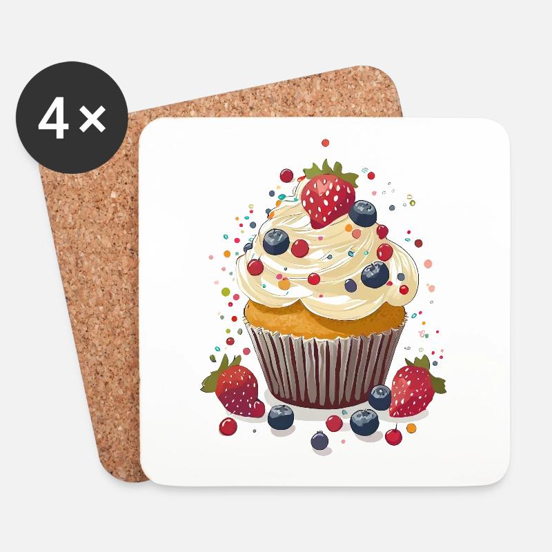 Cupcake oder Muffin mit Creme und Beeren - Untersetzer (4er-Set) - Weiß
