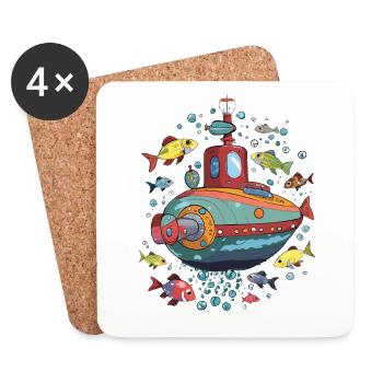 U-Boot und Fische - Untersetzer (4er-Set) - Weiß - Vorne
