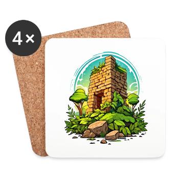 Auf ins Abenteuer – Ruine mit wilder Natur - Untersetzer (4er-Set) - Weiß - Vorne