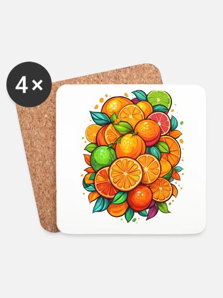 Zitrusfrüchte - Untersetzer (4er-Set) - Weiß